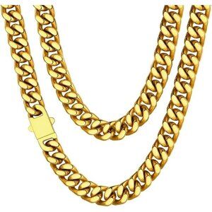 Gold/18K 12mm width Plated Miami Cuban Chain Necklace | Stainless Steel Men